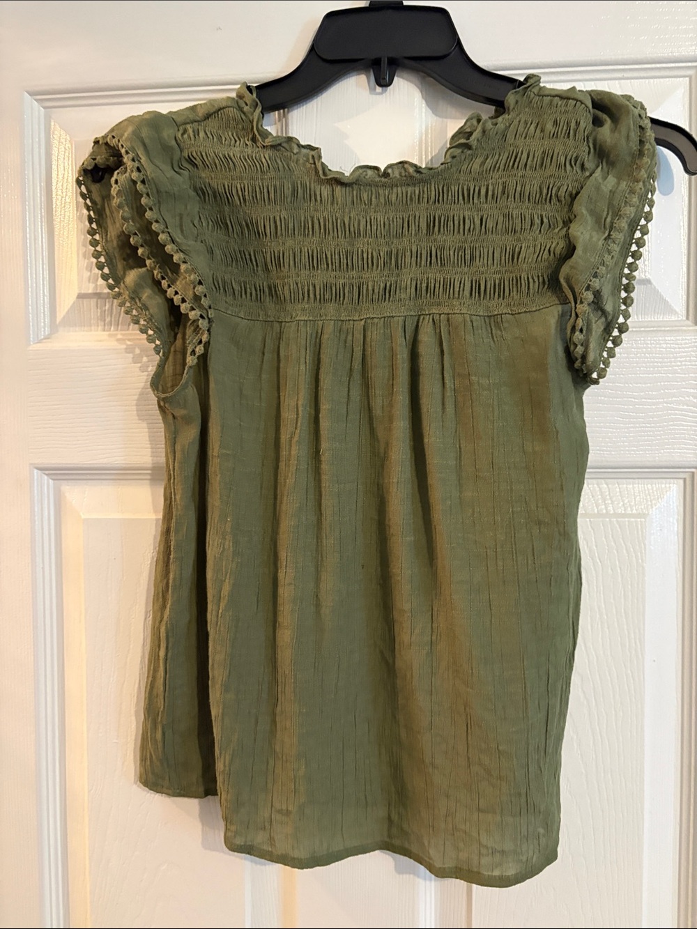 Fever Olive Green Smocked Cap Sleeve Blouse